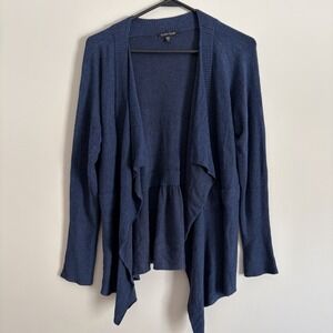 Eileen Fisher Blue Waterfall Open Front Lightweight Cardigan Medium Long‎ Sleeve